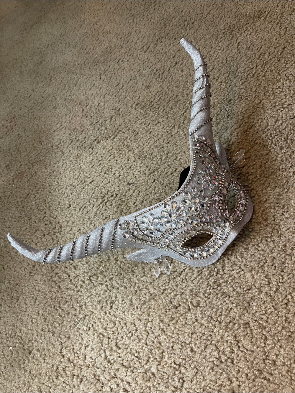 Silver Jeweled Horned Decorative Mask - Unbranded